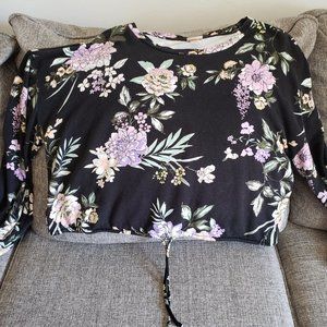 Mossimo Soft Floral Crop Sweater Drawstring Waist